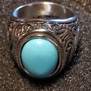 Stunning  Polished Stainless Turquoise Ring